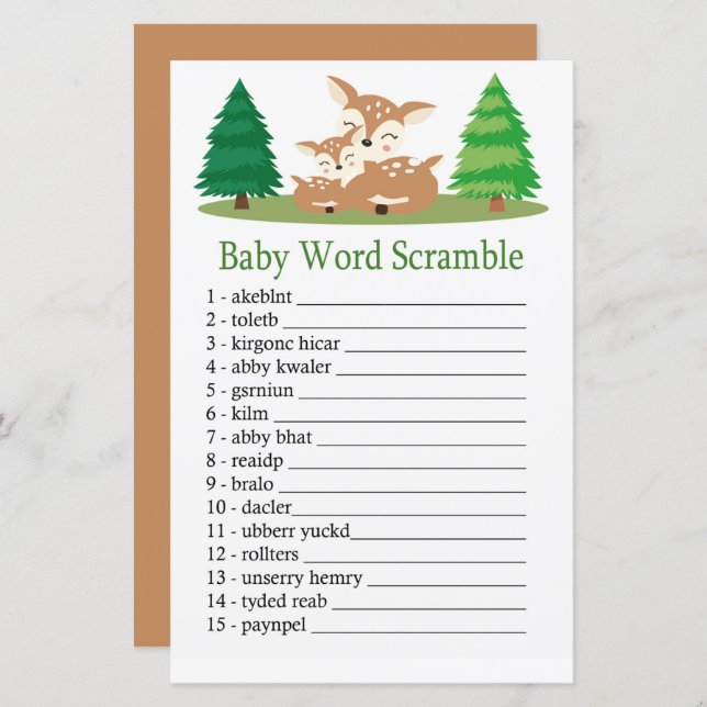 Cute Deer Baby word scramble game (Front/Back)
