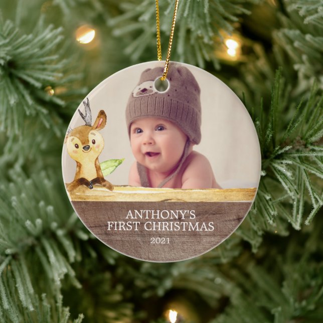 Cute Deer Baby's 1St Photo Christmas Ornament (Tree)