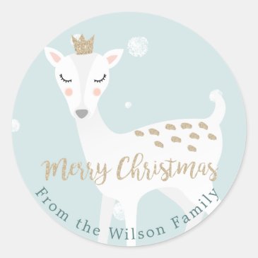 Cute Deer  | Blue Personalized Christmas Sticker