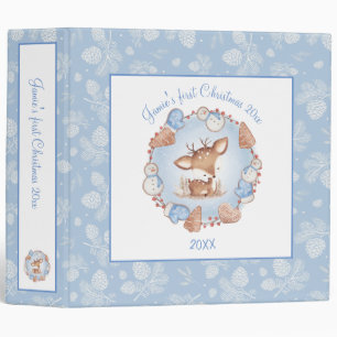 Cute Deer Blue Pine Cone Christmas Photo Album 3 Ring Binder