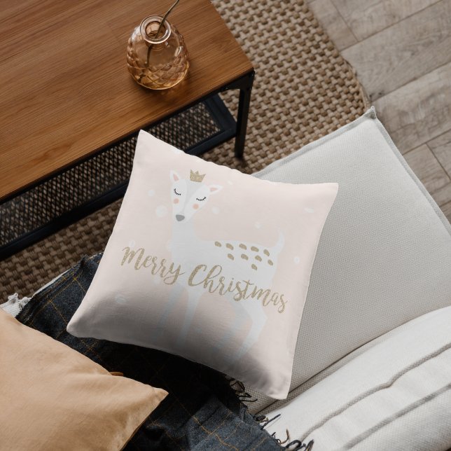 Cute Deer | Blush Pink | Christmas Throw Pillow (Creator Uploaded)