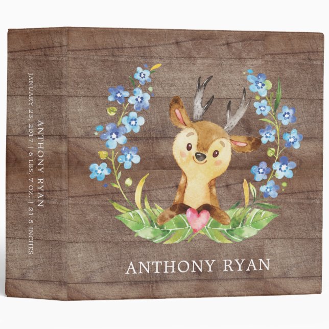 Cute Deer Boys Baby Photo Album 3 Ring Binder (Front/Spine)