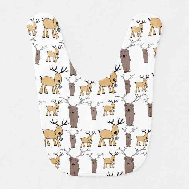 Cute Deer Buck Bull Elk Hand Drawn Baby Bib (Front)