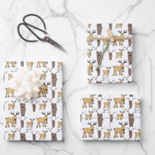 Cute Deer Buck Bull Elk Hand Drawn Baby Gift Wrapping Paper Sheets