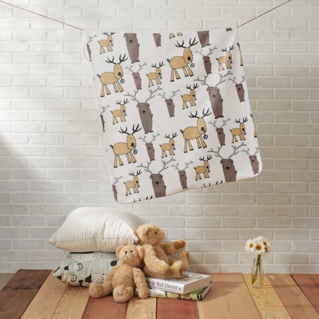Cute Deer Buck Bull Elk Hand Drawn Baby Nursery Baby Blanket (In Situ)