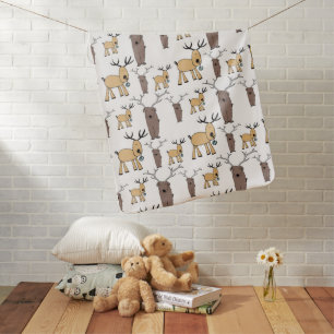 Cute Deer Buck Bull Elk Hand Drawn Baby Nursery Blanket