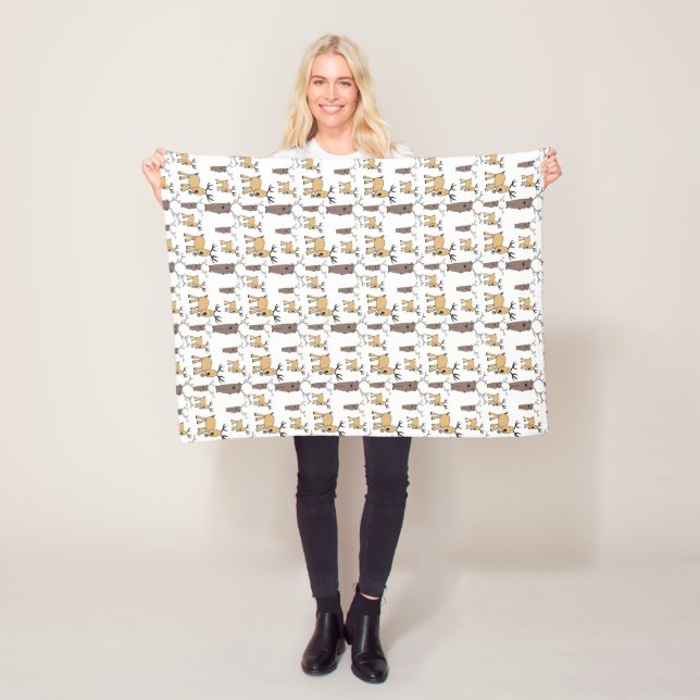 Cute Deer Buck Bull Elk Hand Drawn Baby Nursery Fleece Blanket (In Situ)