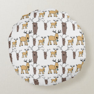 Cute Deer Buck Bull Elk Hand Drawn Baby Nursery Round Pillow
