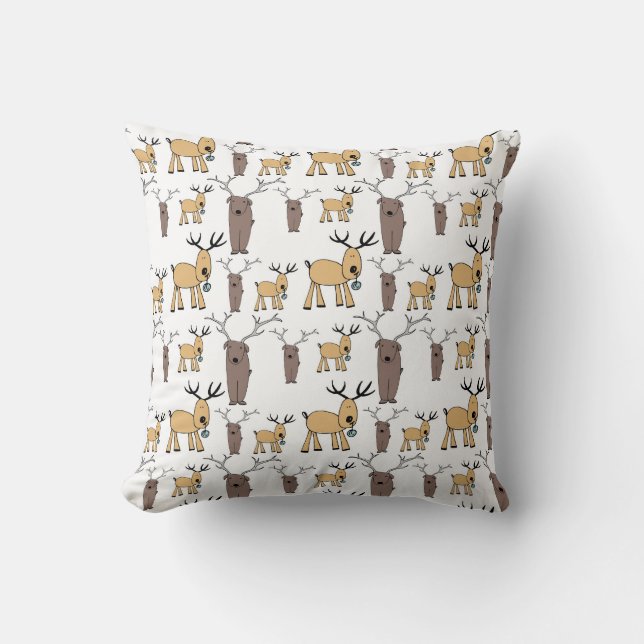 Cute Deer Buck Bull Elk Hand Drawn Baby Nursery Throw Pillow (Front)