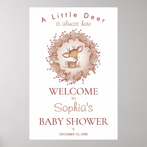 Cute Deer Christmas Baby Shower Welcome Sign