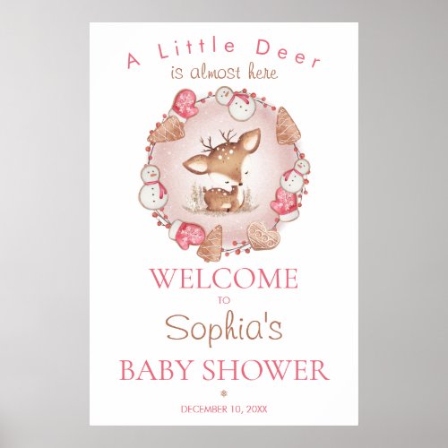 Cute Deer Christmas Baby Shower Welcome Sign