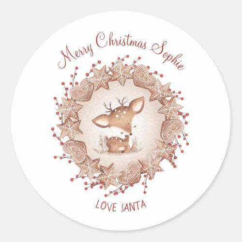 Cute Deer Christmas To From name stickers