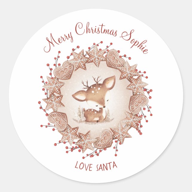 Cute Deer Christmas To From name stickers (Front)