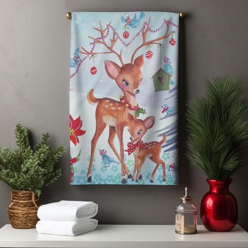 Cute Deer Christmas Woodland Animals  Kitchen Towel