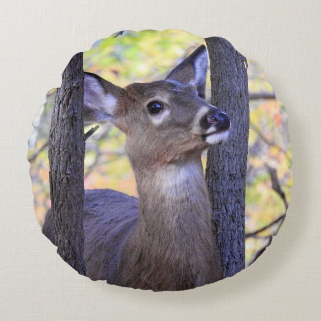 Cute Deer Close-Up  Round Pillow (Front)