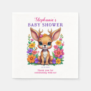 Cute Deer Colorful Flower Baby Shower Napkins