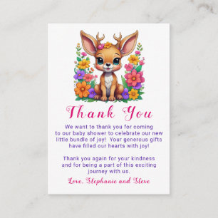 Cute Deer Colorful Flower Baby Shower Thank You Enclosure Card
