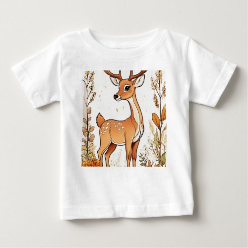 Cute Deer Coloring Book Illustration Baby T_Shirt