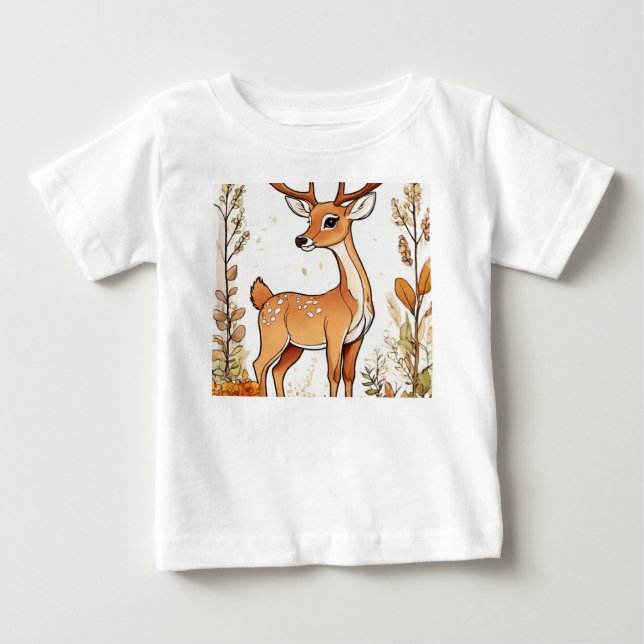 Cute Deer Coloring Book Illustration Baby T-Shirt (Front)