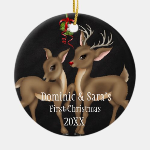 Cute Deer Couple First Christmas Ornament