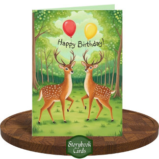 Cute Deer Couple Forest Storybook Art Birthday Card
