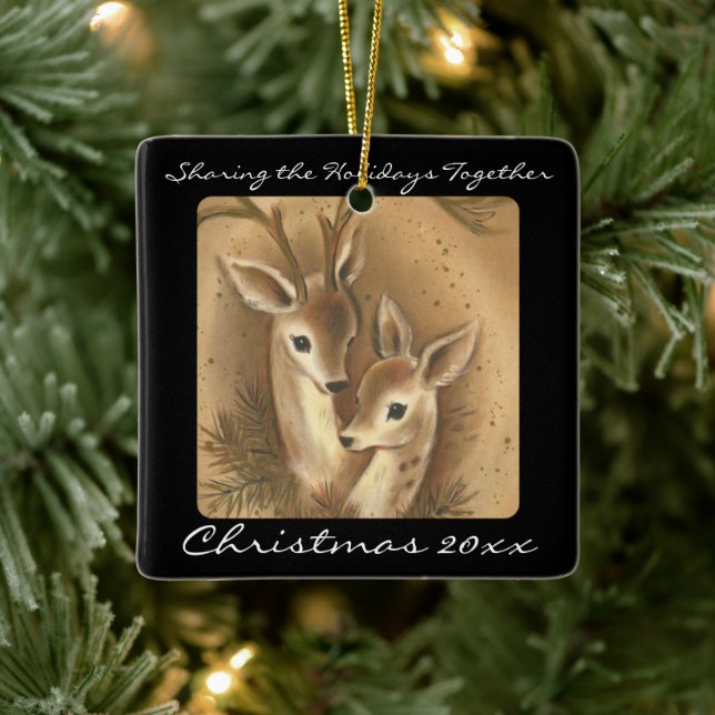 Cute Deer Couple Personalized Ornaments (Tree)