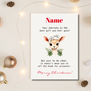 Cute Deer Custom Name Sober Support Christmas Card