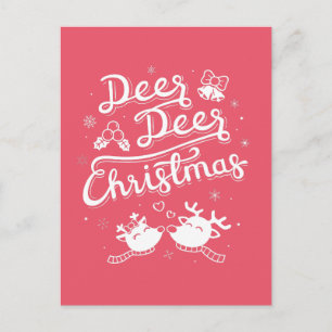 Cute Deer Deer Christmas Typography Pun Postcard