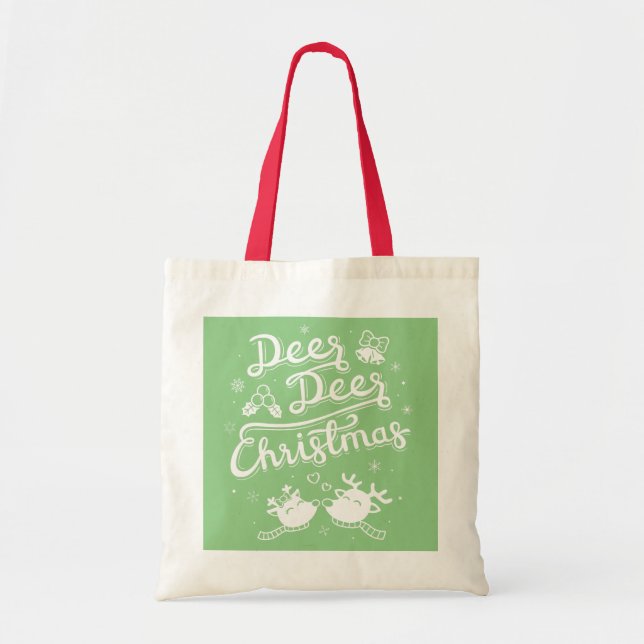 Cute Deer Deer Christmas Typography Pun Tote Bag (Front)
