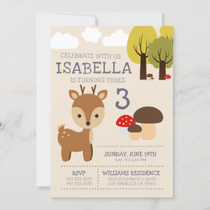 Cute Deer Fawn Kids Birthday Party Invitation