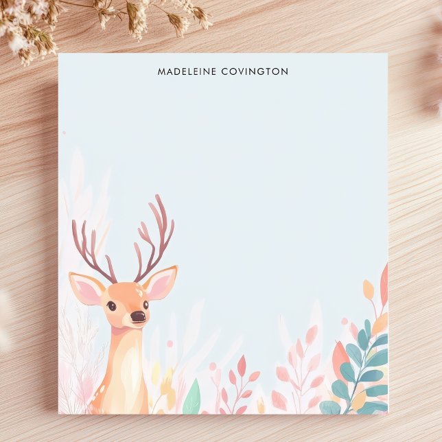 Cute Deer Fawn with Antlers Personalized Name Notepad (Creator Uploaded)
