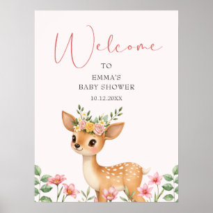 Cute Deer Floral Baby Shower Baby Shower Welcome Poster