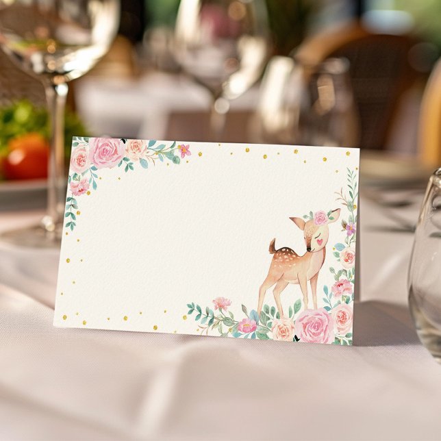 Cute Deer Floral Food Tent Place Card (Creator Uploaded)
