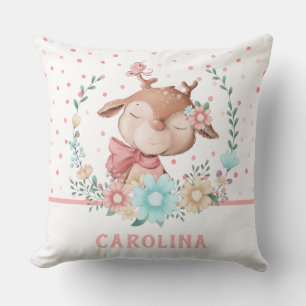 Cute Deer Floral Reversible Throw Pillow