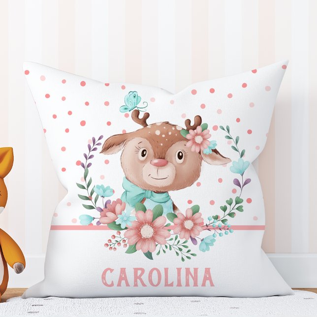 Cute Deer Floral Reversible Throw Pillow (Creator Uploaded)