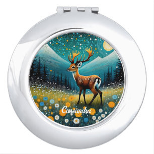 Cute Deer Flowers Meadow Fantasy Compact Mirror