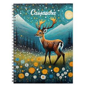 Cute Deer Flowers Meadow Fantasy Notebook