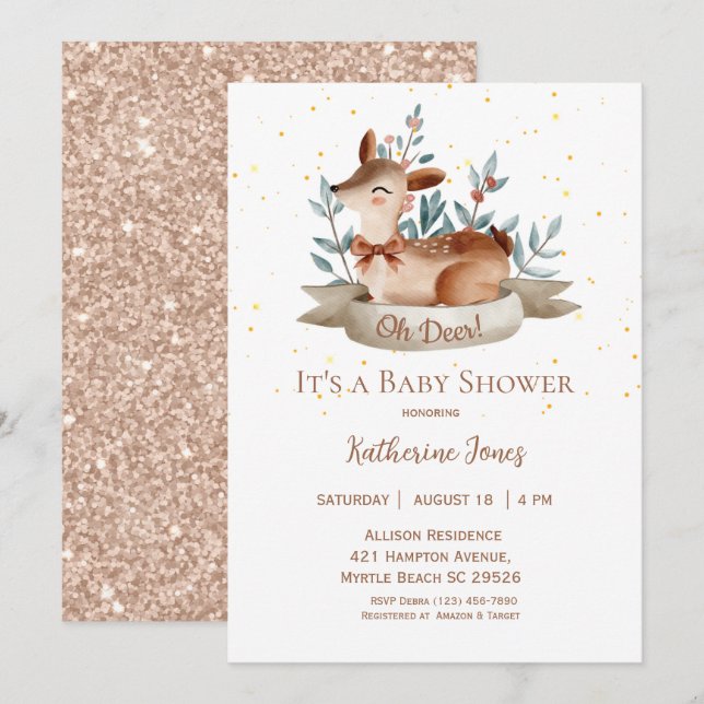 Cute Deer Gender Neutral Rustic   Baby Shower   Invitation (Front/Back)