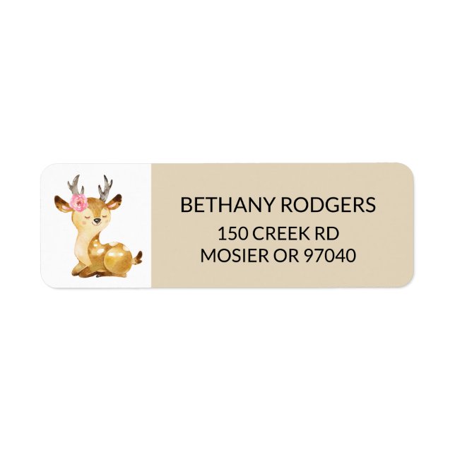 Cute Deer Girl Baby Shower Envelope Return Address Label (Front)