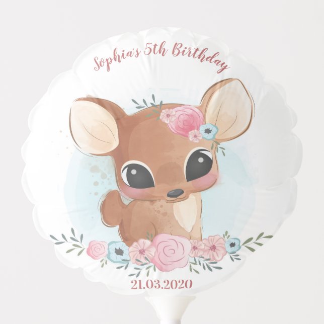 Cute Deer Girl Birthday Baby Shower Party Balloon (Front)