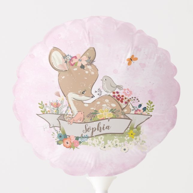 Cute Deer Girl Birthday Party Balloon (Front)