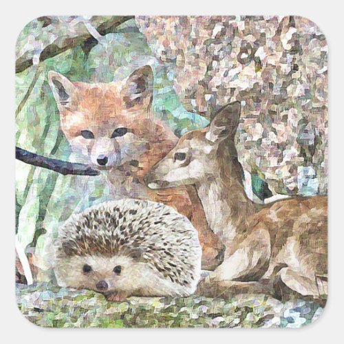 Cute Deer Hedgehog and Fox Stickers