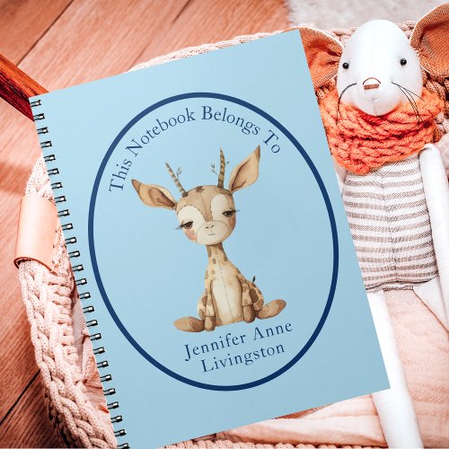 Cute Deer Illustration Name Customized Childrens  Notebook