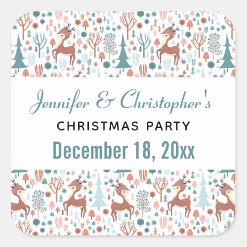 Cute Deer in a Forest Pattern Save the Date Square Sticker