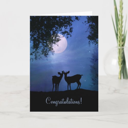 Cute Deer in the Moonlight Wedding Congratulations Card