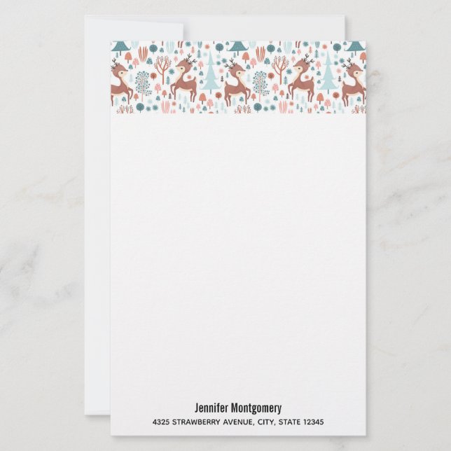 Cute Deer in Whimsical Forest Pattern Christmas (Front)