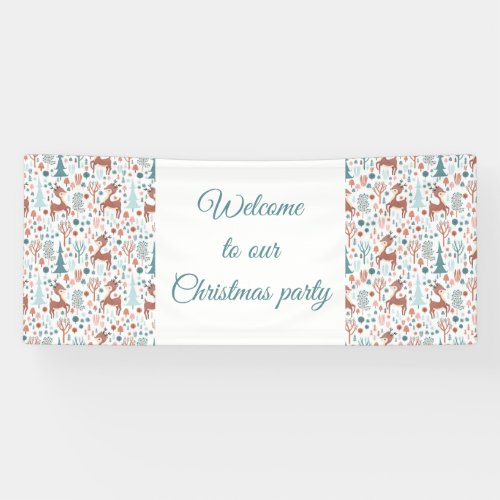 Cute Deer in Whimsical Forest Pattern Christmas Banner