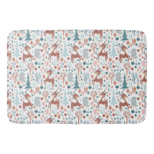 Cute Deer in Whimsical Forest Pattern Christmas Bath Mat
