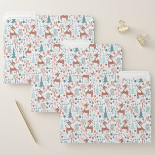 Cute Deer in Whimsical Forest Pattern Christmas File Folder