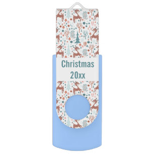 Cute Deer in Whimsical Forest Pattern Christmas Flash Drive